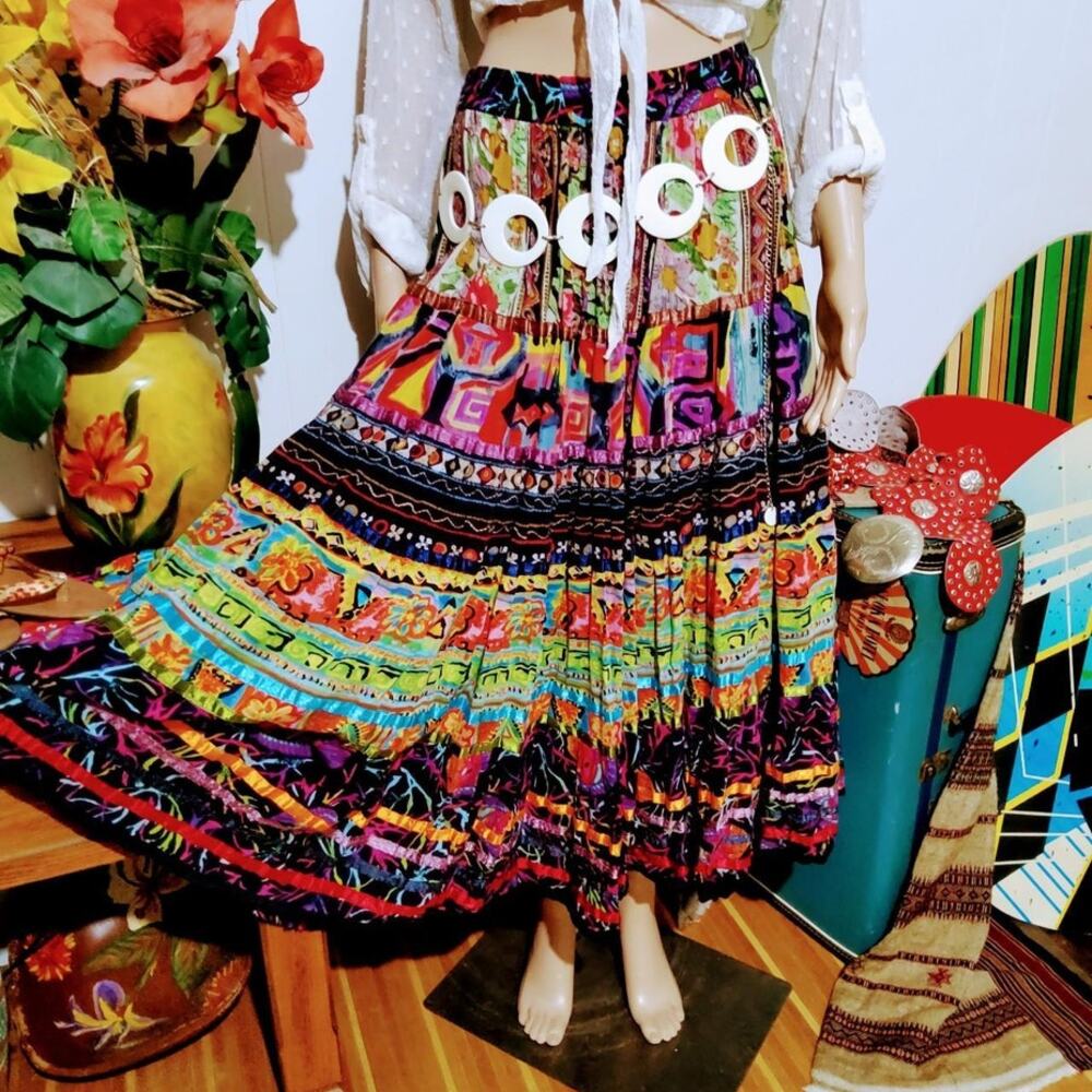 Soft Surroundings Vintage Boho Gypsy Kamala Jungle Print Maxi Skirt Tall XL